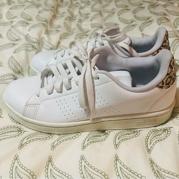 Adidas Advantage Shoes Leopard Heel Sneakers Lace Up Tennis Shoes White 7.5 - Picture 7 of 8